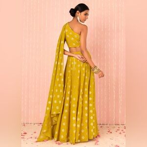 Party Lehenga With One Shoulder And Attached Drape